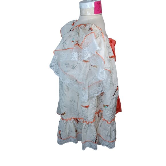 Fox & Heron Dress Bird Print Lace Trim Bow Girls 6 A Line Short Sleeves Comfort - Picture 8 of 14